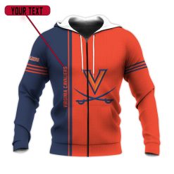 NCAA Virginia Cavaliers Custom Text Number Orange Blue Zip Up Hoodie