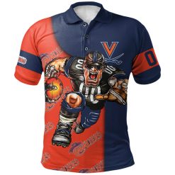 NCAA Virginia Cavaliers Custom Number Orange Blue Polo Shirt V2