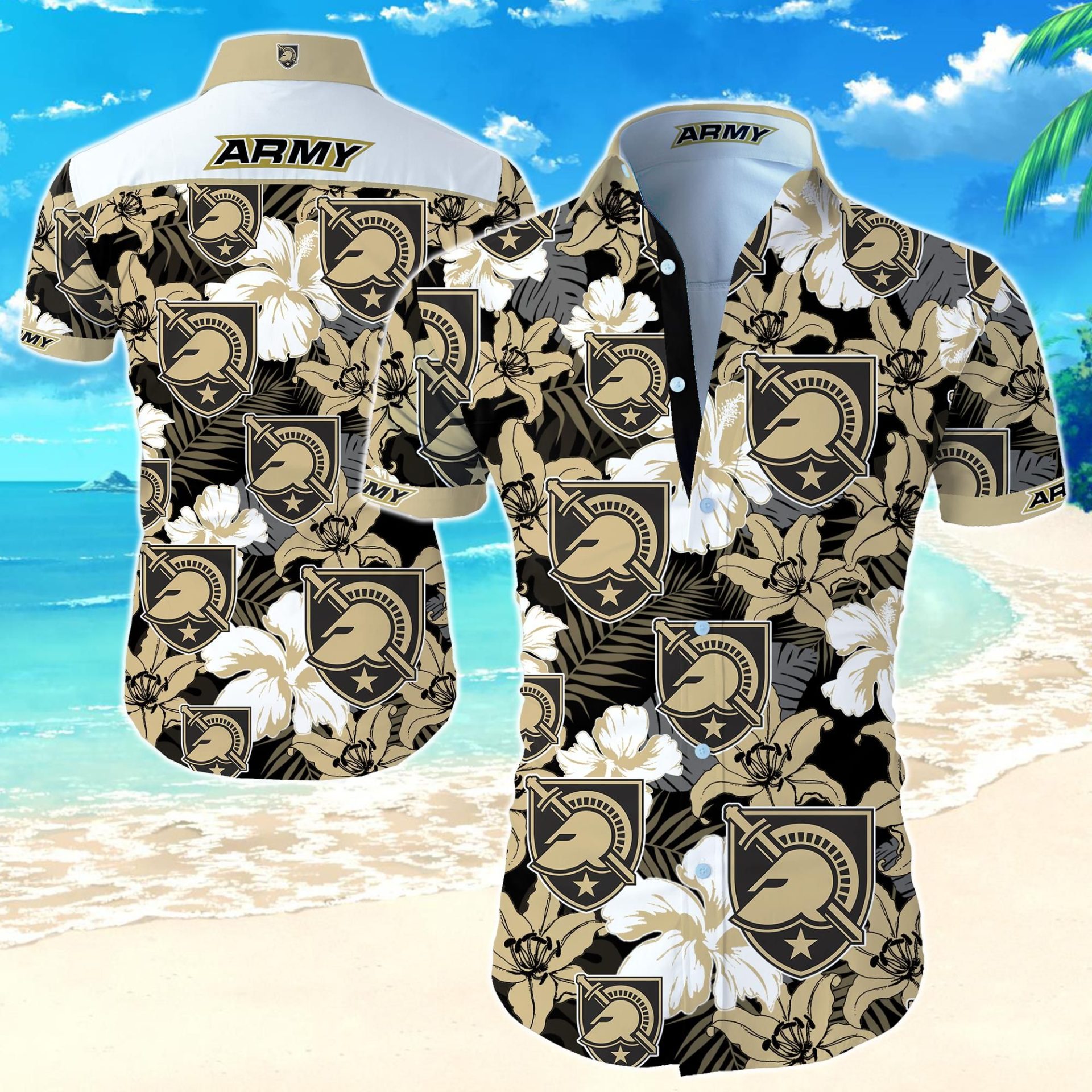 NCAA Army Black Knights Gold Hawaiian Shirt NCAA Army Black Knights Gold Hawaiian Shirt