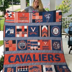 NCAA Virginia Cavaliers Orange Blue Quilt Blanket V3