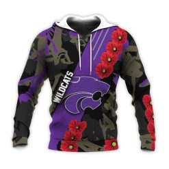 NCAA Kansas State Wildcats Red Flowers Purple Pullover Hoodie