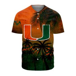 NCAA Miami Hurricanes Coconut Orange Green Baseball Jersey V7
