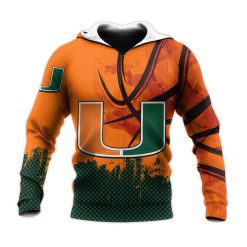 NCAA Miami Hurricanes Custom Text Number Orange Green Pullover Hoodie V8