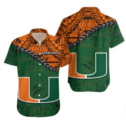 Alternative view of NCAA Miami Hurricanes Orange Green Hawaiian Shirt V6