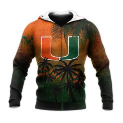 NCAA Miami Hurricanes Coconut Orange Green Zip Up Hoodie V7
