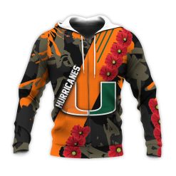 NCAA Miami Hurricanes Flowers Orange Black Zip Up Hoodie