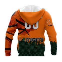 Alternative view of NCAA Miami Hurricanes Custom Text Number Orange Green Pullover Hoodie V8