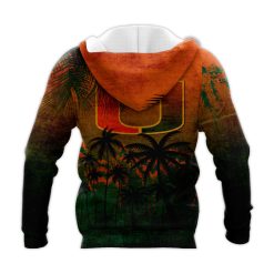 Alternative view of NCAA Miami Hurricanes Coconut Orange Green Zip Up Hoodie V7