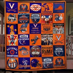 NCAA Virginia Cavaliers Orange Blue Quilt Blanket V2