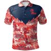 NCAA Ole Miss Rebels Red Tropical Flowers Blue Polo Shirt