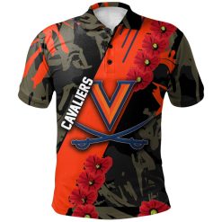 NCAA Virginia Cavaliers Red Flowers Orange Polo Shirt