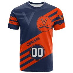 NCAA Virginia Cavaliers Custom Number Orange Blue T-Shirt V6
