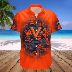NCAA Virginia Cavaliers Custom Text Number Orange Hawaiian Shirt V3