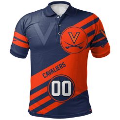 NCAA Virginia Cavaliers Custom Number Orange Blue Polo Shirt V6
