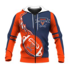 NCAA Virginia Cavaliers Orange Blue Zip Up Hoodie V3