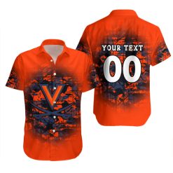 Alternative view of NCAA Virginia Cavaliers Custom Text Number Orange Hawaiian Shirt V3