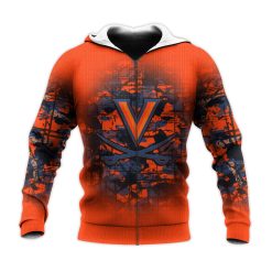NCAA Virginia Cavaliers Custom Text Number Orange Zip Up Hoodie V3