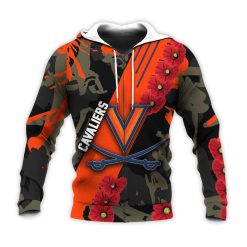 NCAA Virginia Cavaliers Red Flowers Orange Zip Up Hoodie