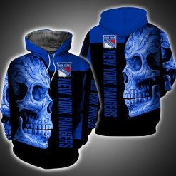 NHL New York Rangers Black Blue Skull Pullover Hoodie