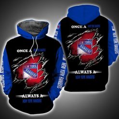 NHL New York Rangers Black Blue Scratch Pullover Hoodie V2