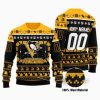 NHL Pittsburgh Penguins Custom Name Number Black Gold Ugly Christmas Sweater