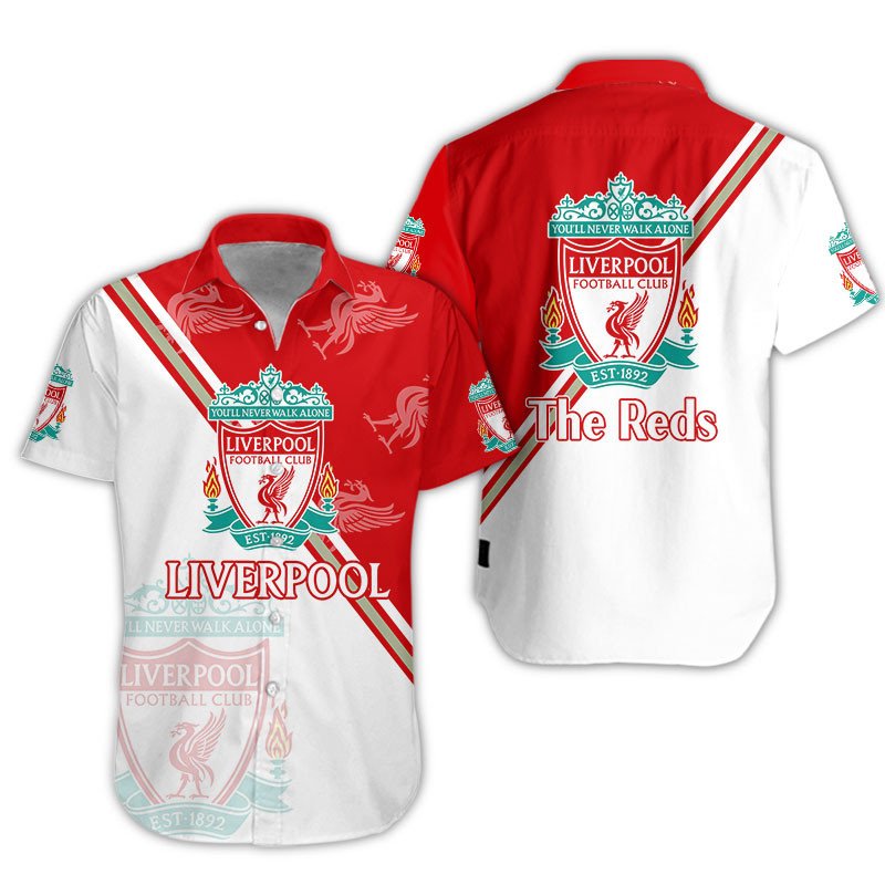 Liverpool FC Red White Hawaiian Shirt V4