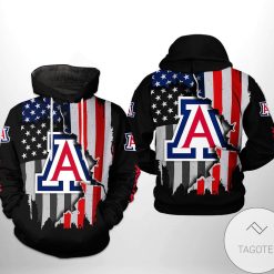 NCAA Arizona Wildcats Blue Red US Flag Scratch Pullover Hoodie
