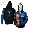 Chelsea FC Custom Name UK Flag Skull Zip Up Hoodie