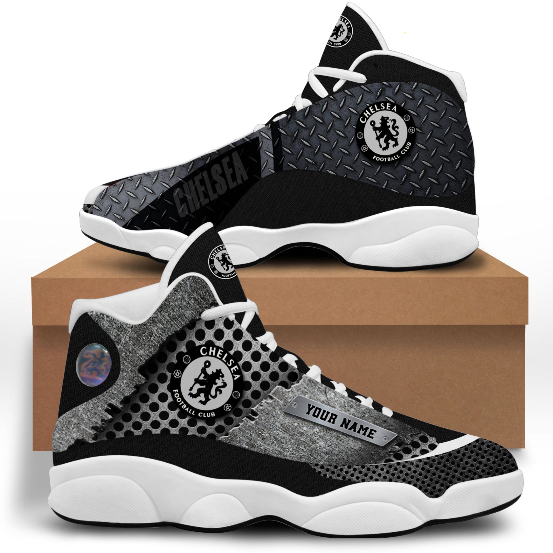 Chelsea FC Custom Name Black Grey Limited Air Jordan 13 Shoes