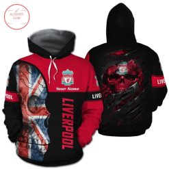 Liverpool FC Custom Name UK Flag Skull Pullover Hoodie