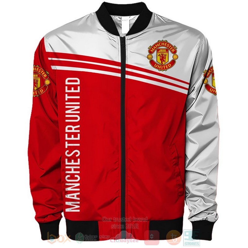 Manchester United Red White Bomber Jacket V8 Manchester United Red White Bomber Jacket V8