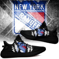 Alternative view of NHL New York Rangers Black Scratch Yeezy Boost Sneakers