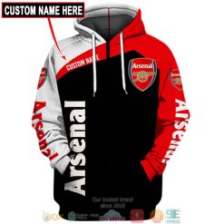 Arsenal FC Custom Name Black Red Zip Up Hoodie