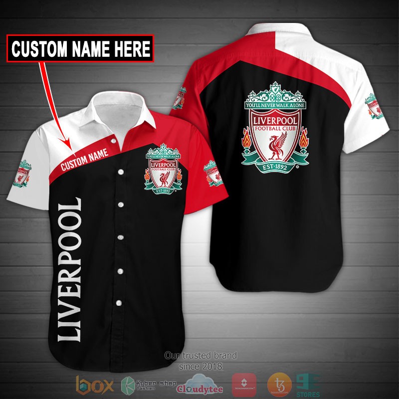 Liverpool FC Custom Name Red Black Hawaiian Shirt V2