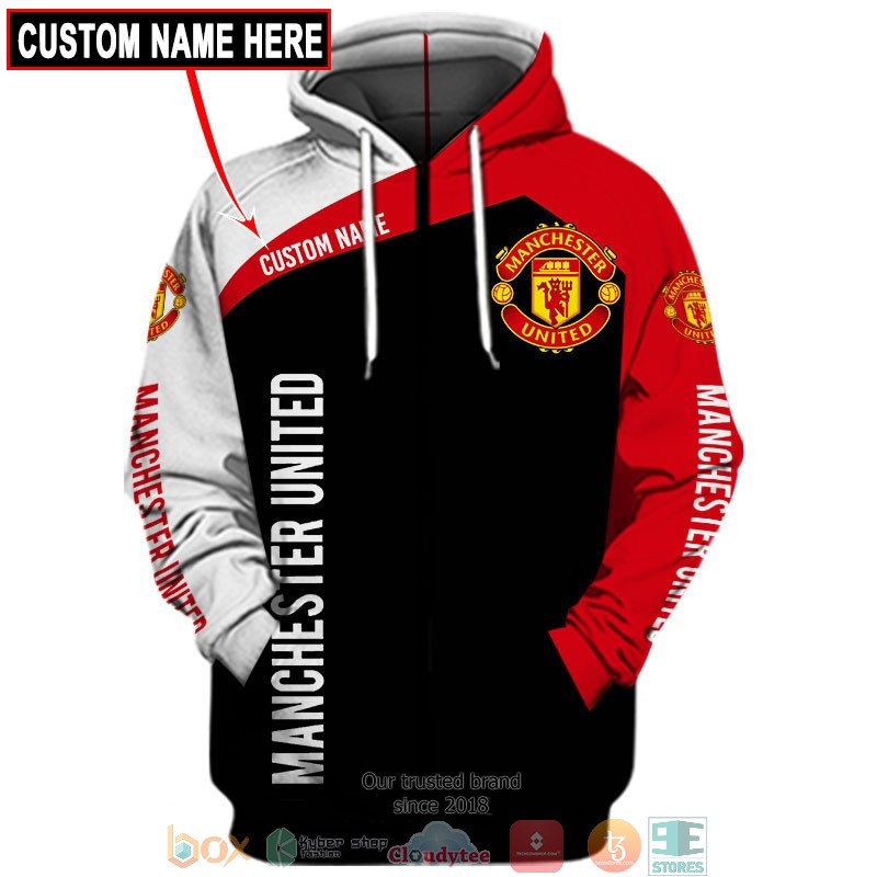 Manchester United Custom Name Black Red Zip Up Hoodie V7