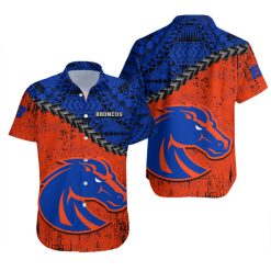 Alternative view of NCAA Boise State Broncos Orange Blue Grunge Polynesian Hawaiian Shirt