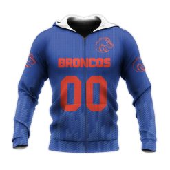 NCAA Boise State Broncos Custom Text Number Blue Ombre Zip Up Hoodie