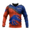 NCAA Boise State Broncos Orange Blue Grunge Polynesian Zip Up Hoodie