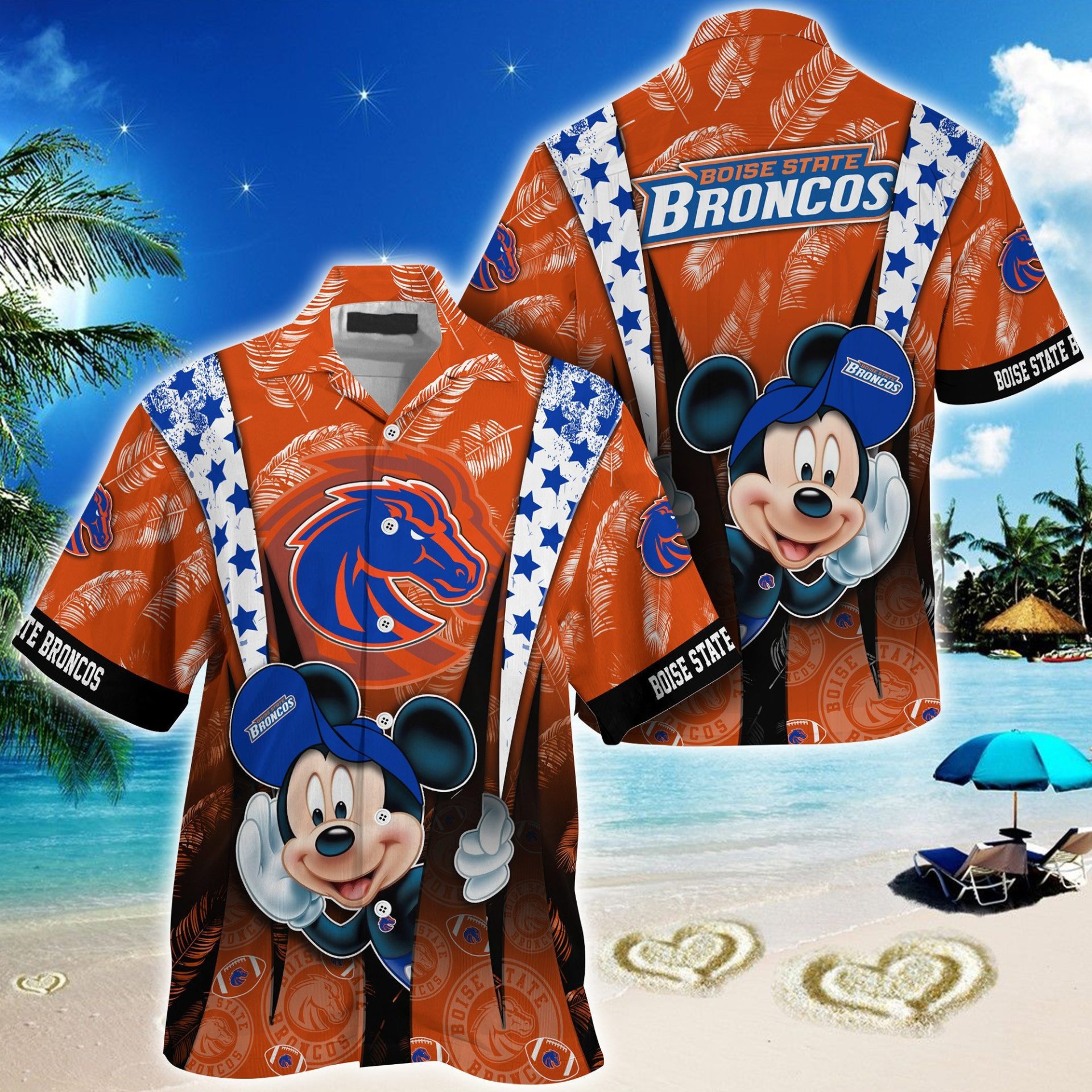 NCAA Boise State Broncos Mickey Orange Hawaiian Shirt