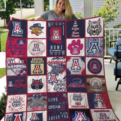 NCAA Arizona Wildcats Blue White Keep Calm And Bear Down Quilt Blanket