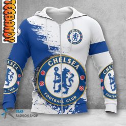 Chelsea FC White Blue Zip Up Hoodie V3