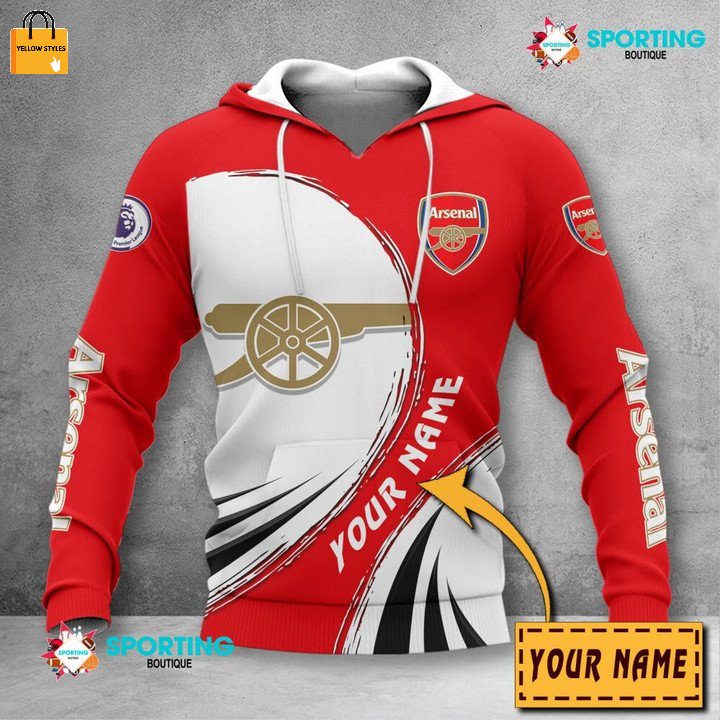 Arsenal FC Custom Name Red White The Gunners Pullover Hoodie