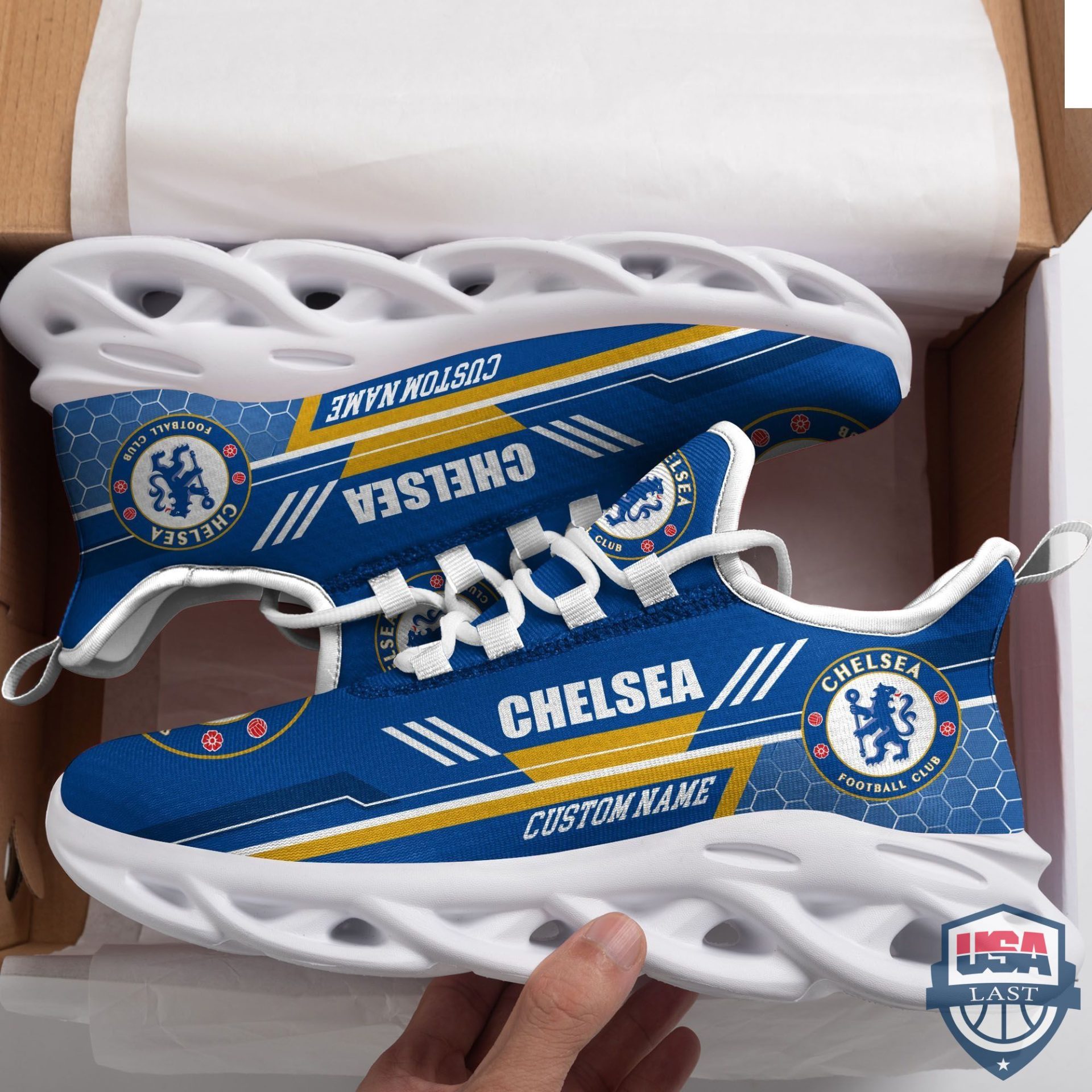 Chelsea FC Custom Name Blue Yellow Max Soul Shoes
