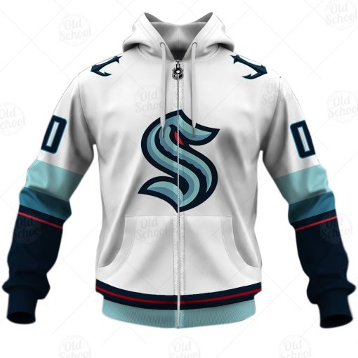 NHL Seattle Kraken Custom Name Number Away Jersey 2021 Zip Up Hoodie