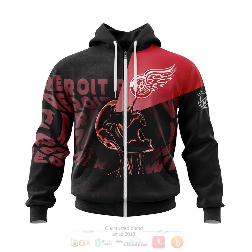 NHL Detroit Red Wings Custom Name Number Black Skull Zip Up Hoodie NHL Detroit Red Wings Custom Name Number Black Skull Zip Up Hoodie