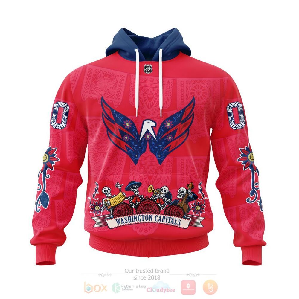 NHL Washington Capitals Custom Name Number Sugar Skull Jersey Pullover Hoodie