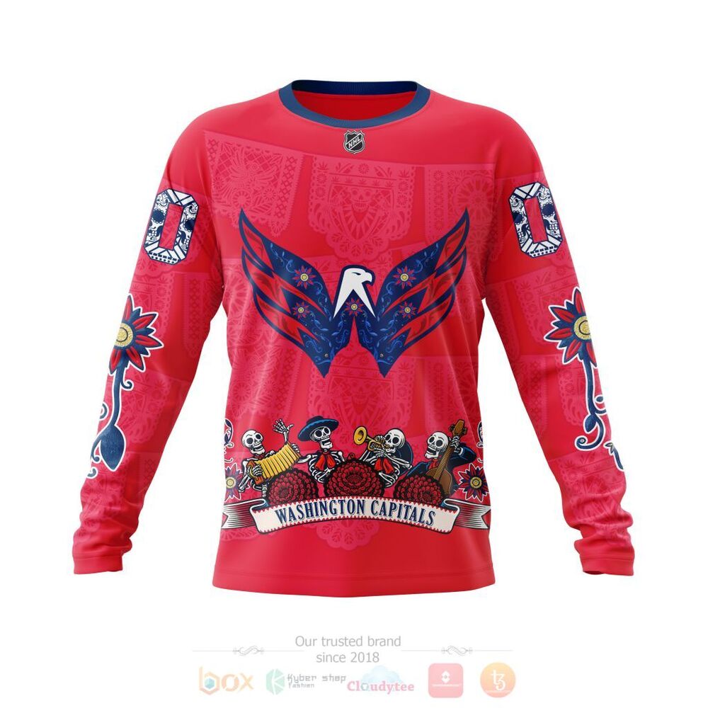 NHL Washington Capitals Custom Name Number Sugar Skull Jersey Sweatshirt NHL Washington Capitals Custom Name Number Sugar Skull Jersey Sweatshirt