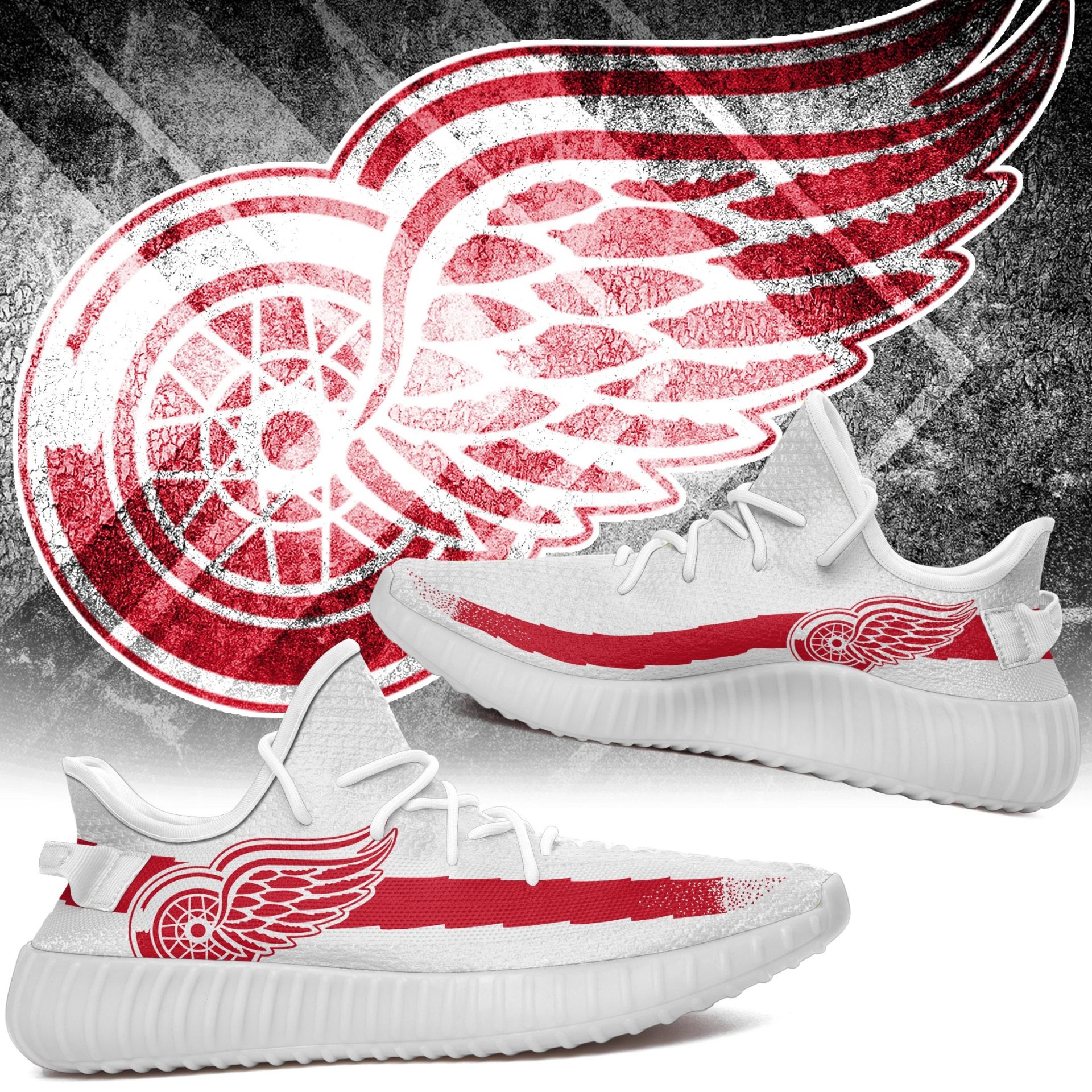 NHL Detroit Red Wings White Yeezy Boost Sneakers V2
