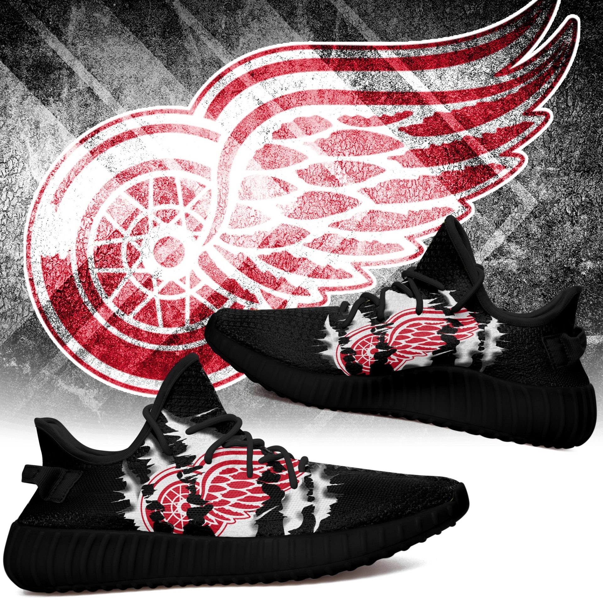 Alternative view of NHL Detroit Red Wings Black Scratch Yeezy Boost Sneakers