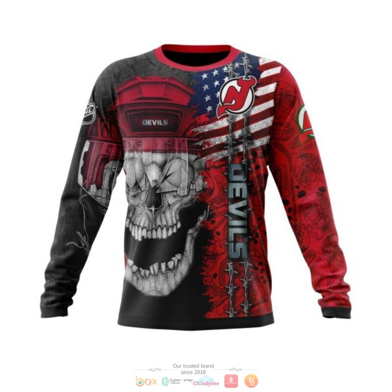 NHL New Jersey Devils American Flag Skull Sweatshirt NHL New Jersey Devils American Flag Skull Sweatshirt